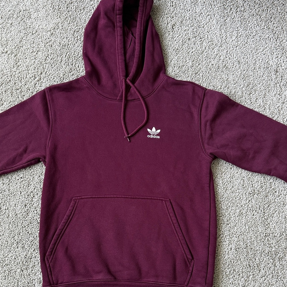 adidas Men's Maroon Crewneck Hoodie with Trefoil Logo